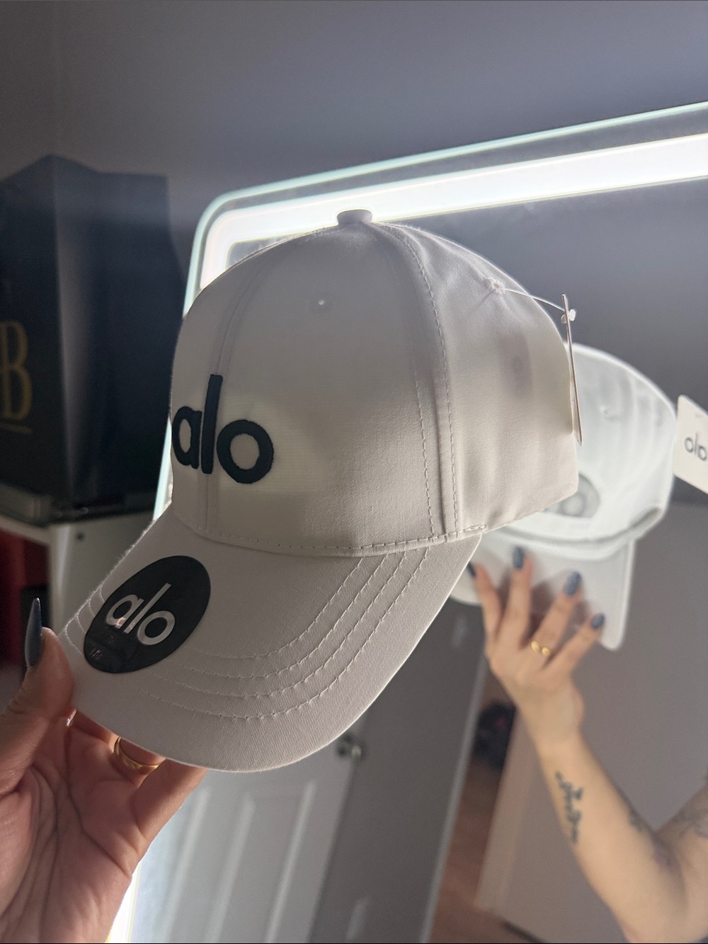 ALO Yoga White Baseball Cap with Black Logo - Men's Casual Hat